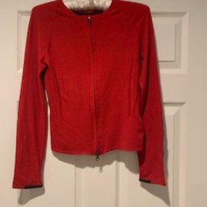Fine Knit Red Sweater with Vegan Black Leather Elbow Patches